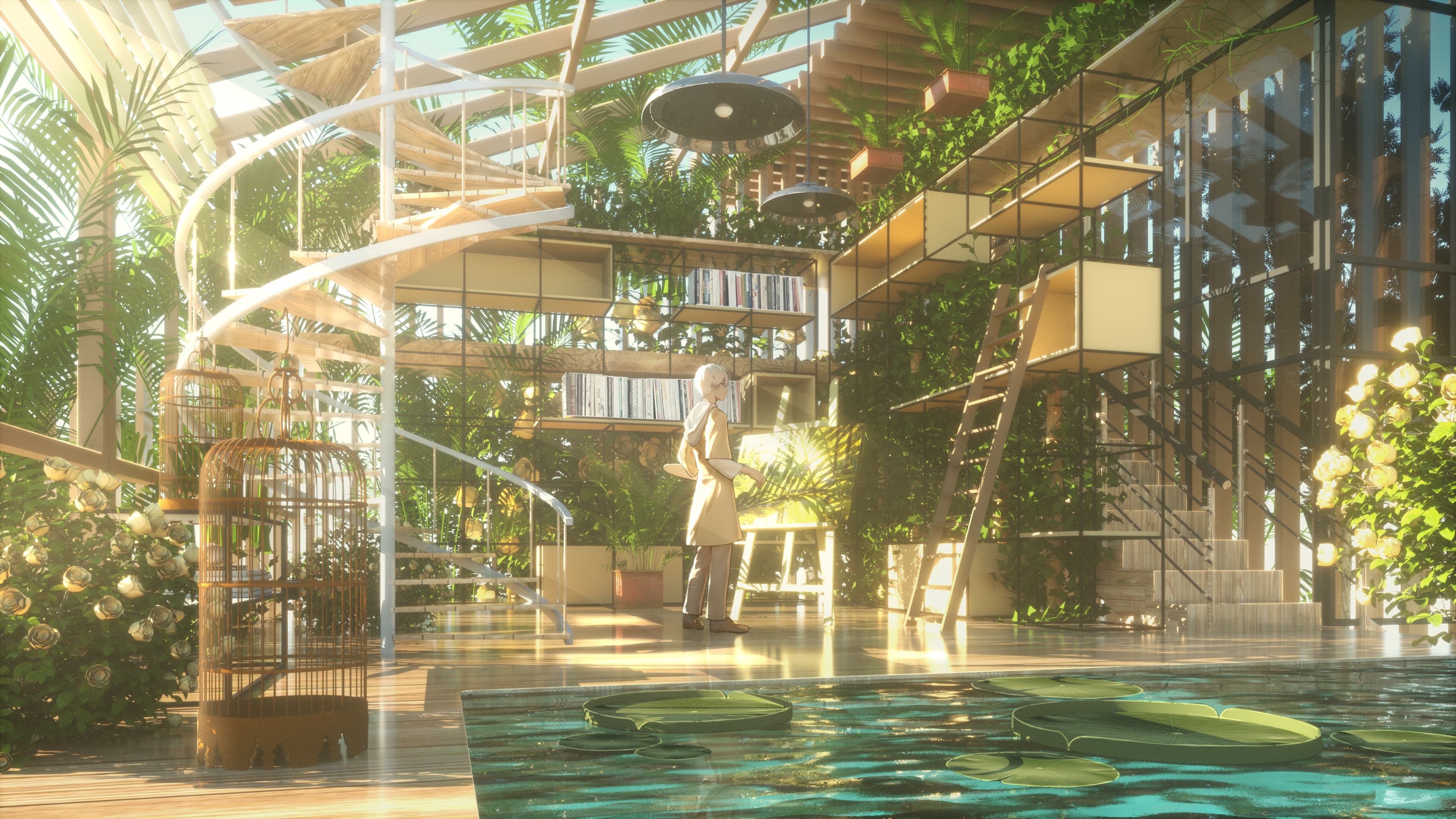 4K UHD 3D rendered library wallpaper