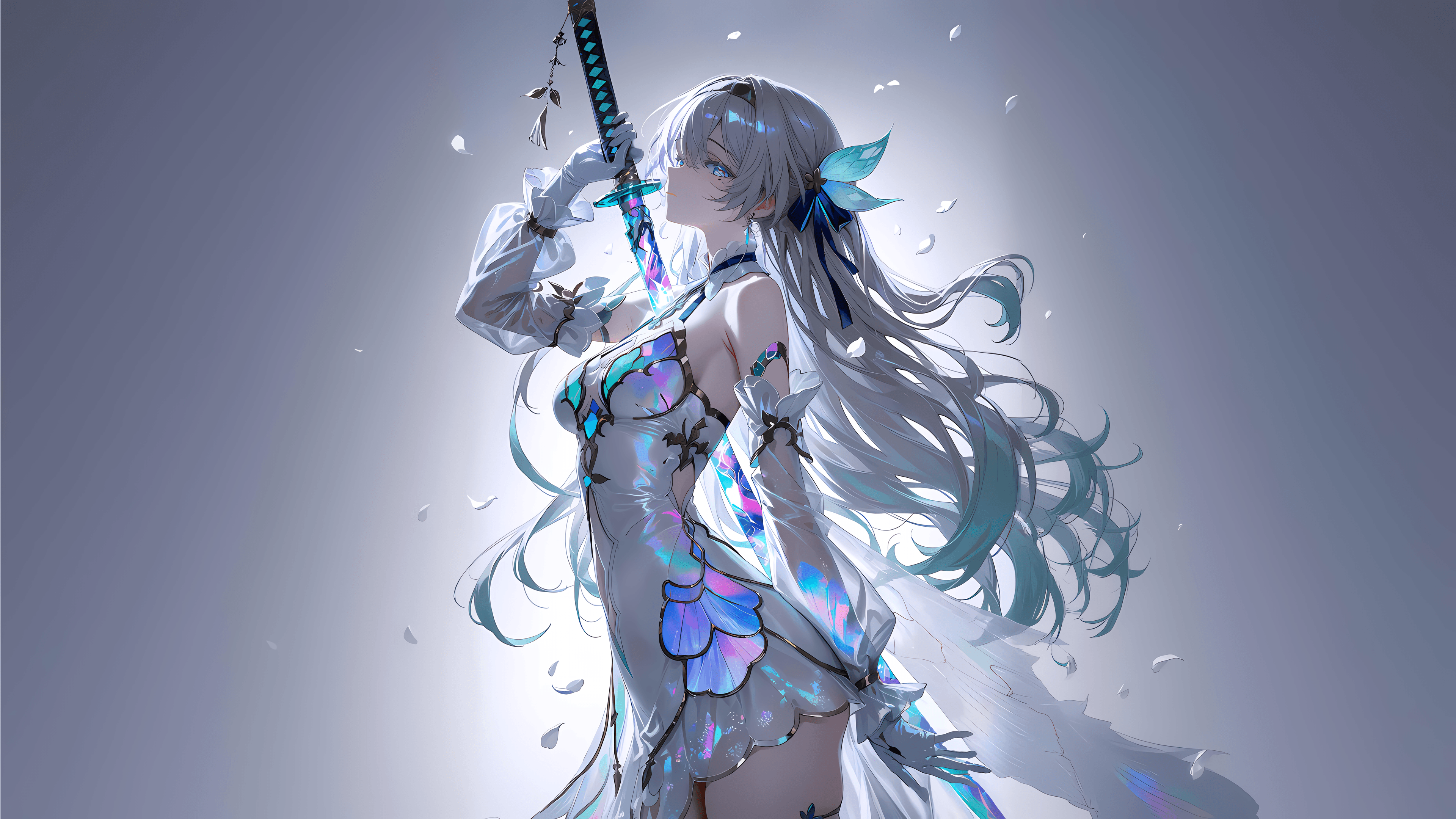 Aurora ocean anime game character wallpaper