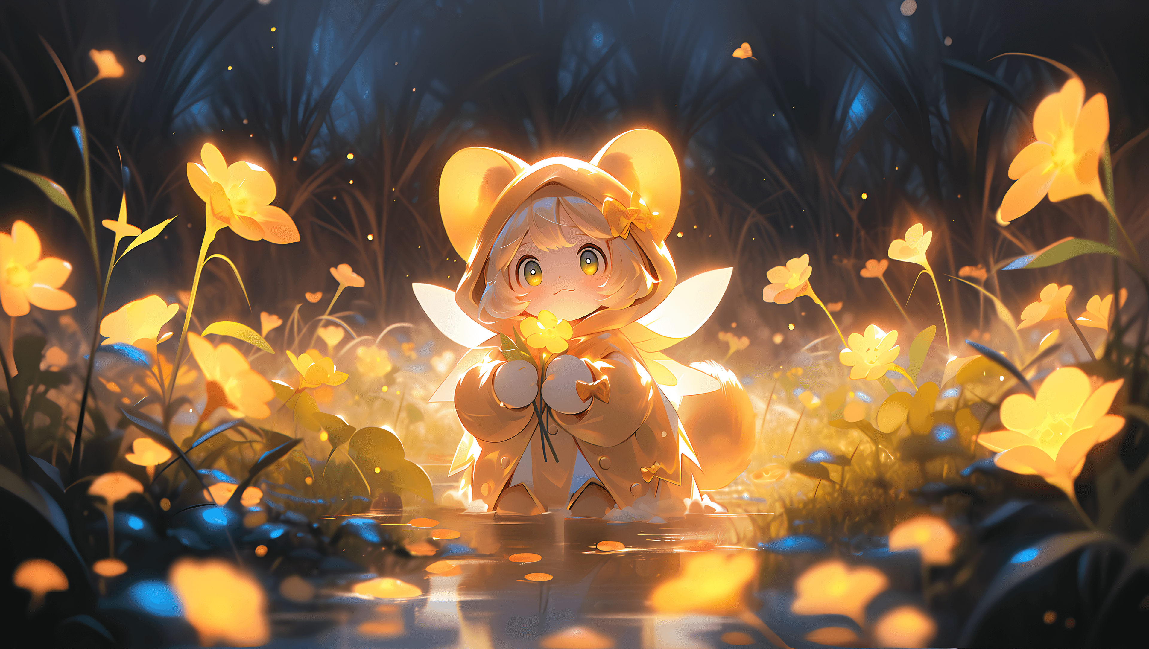 4K Autumn forest with leaves and butterflies