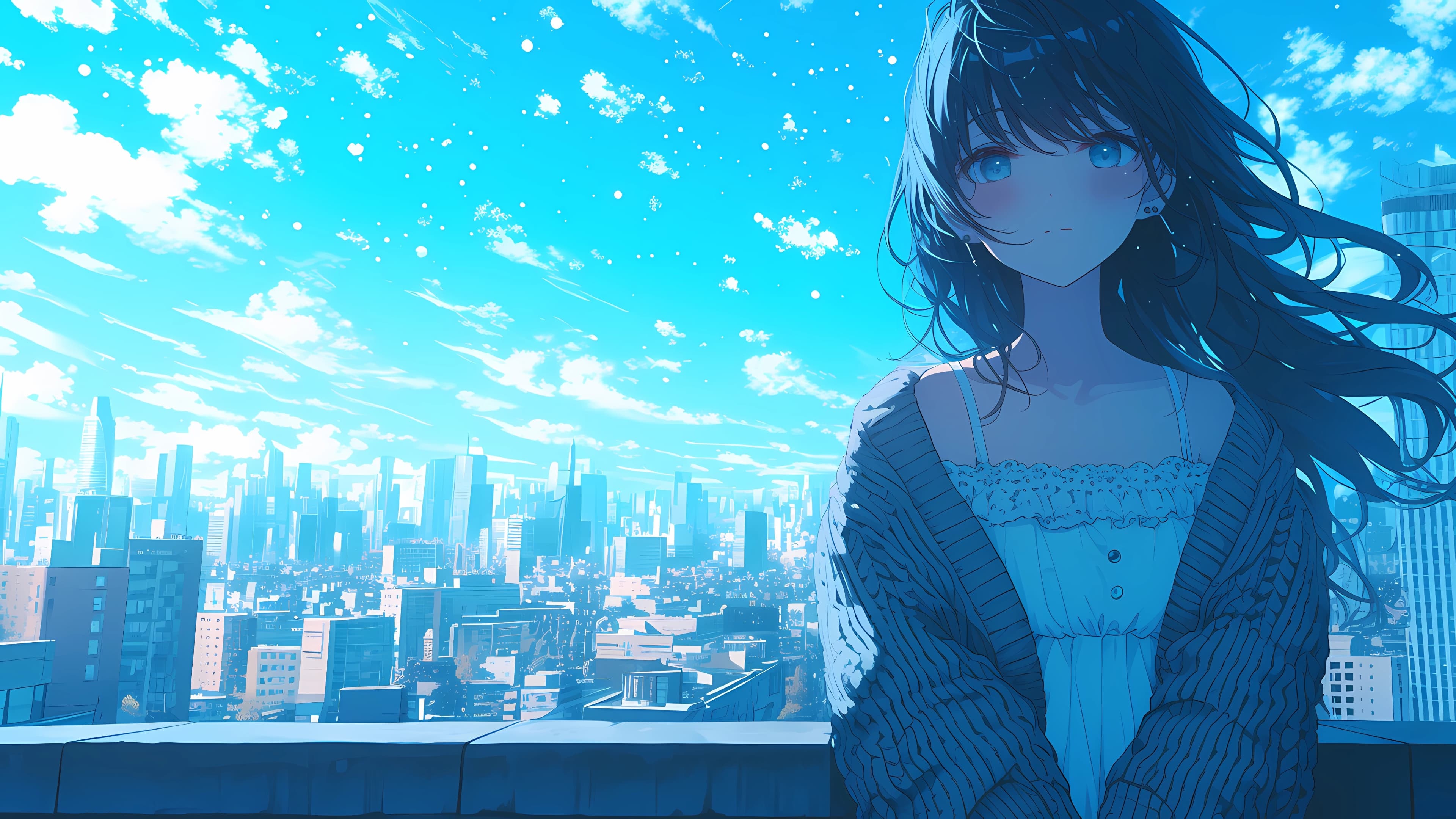 4K blue sky anime girl wallpaper