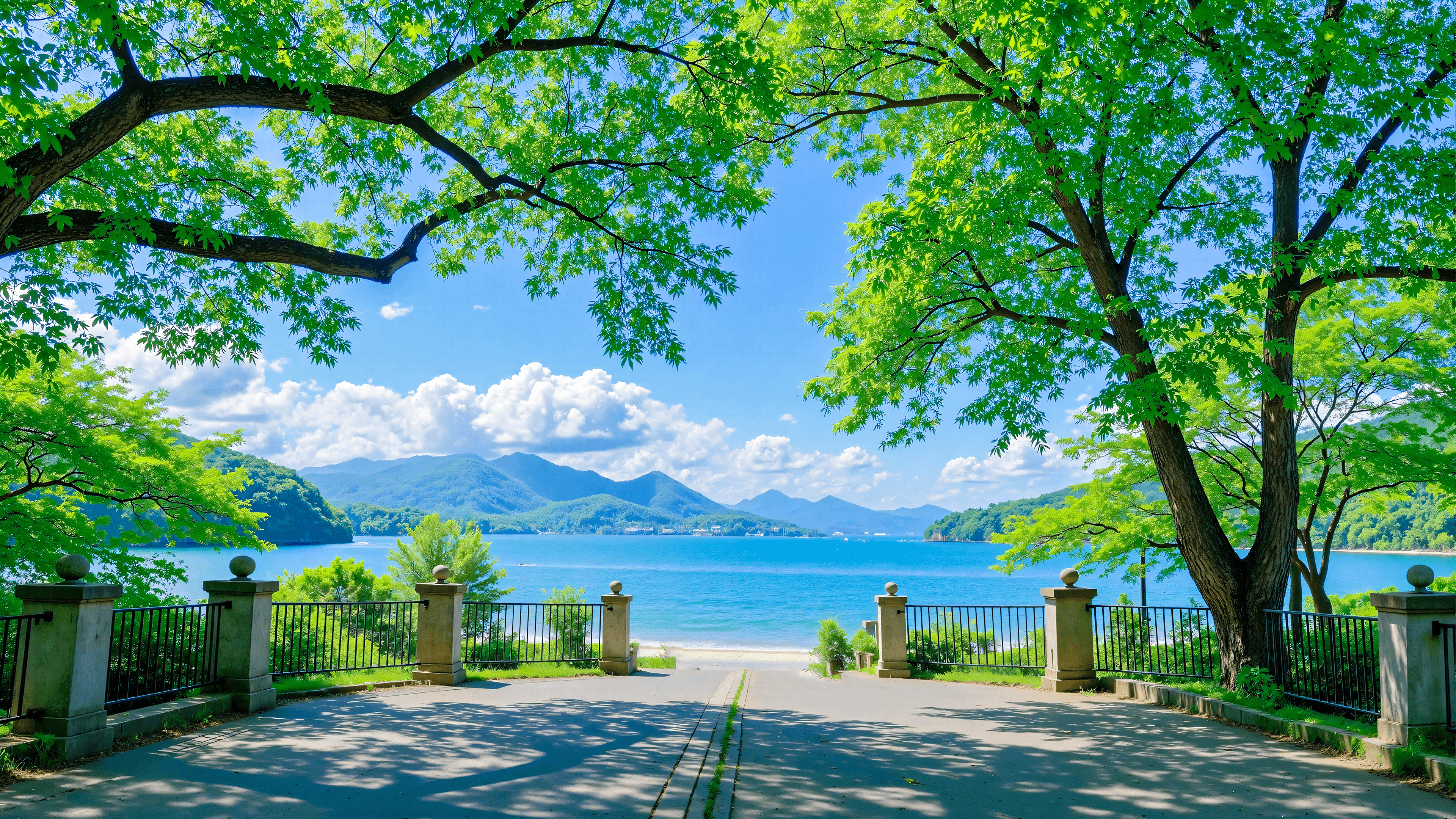 4K natural landscape with lake and trees