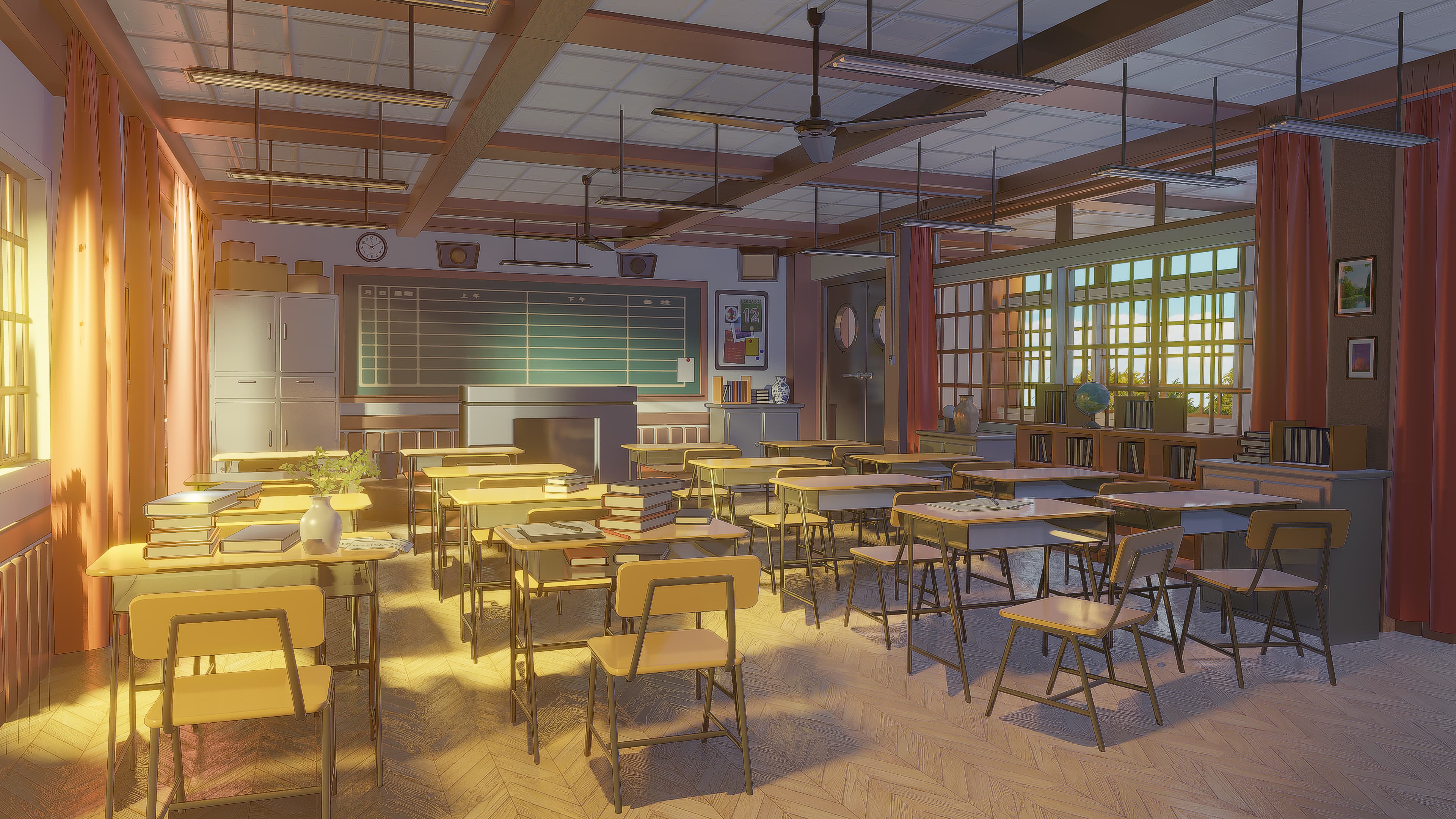 HD bookroom scene wallpaper with 3D game view