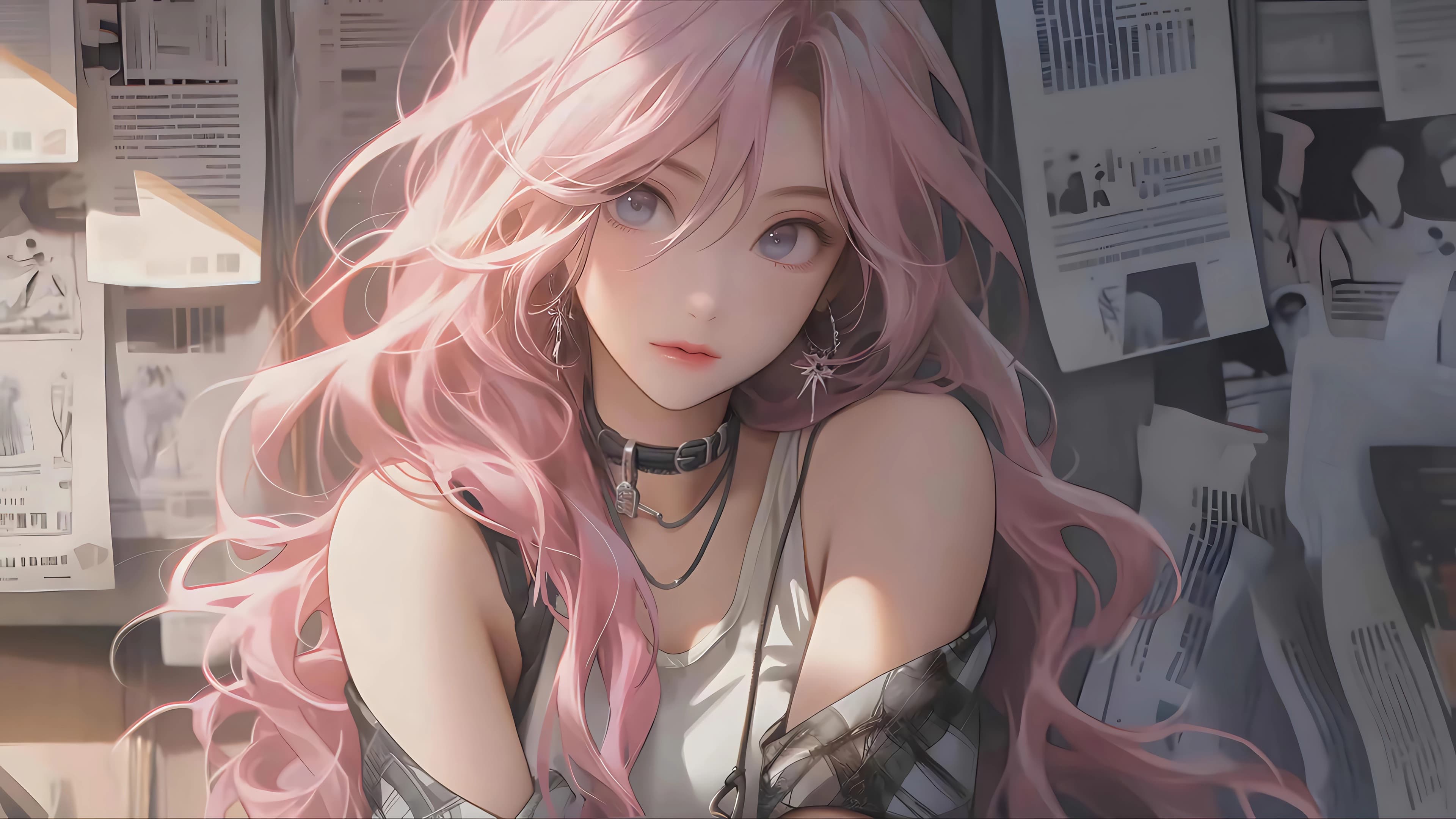 Pink anime girl 4K wallpaper