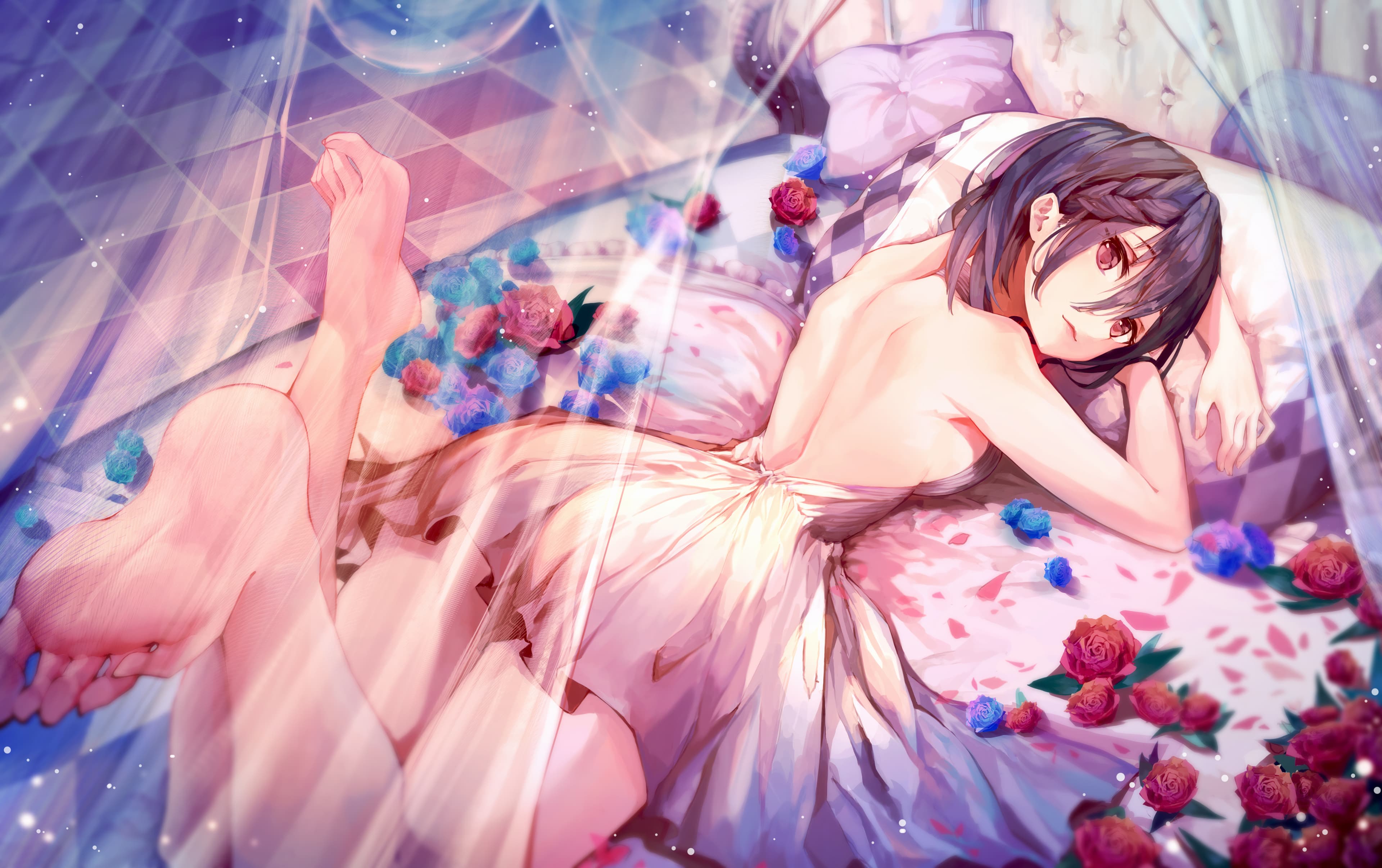 Anime rose room wallpaper in 4K resolution
