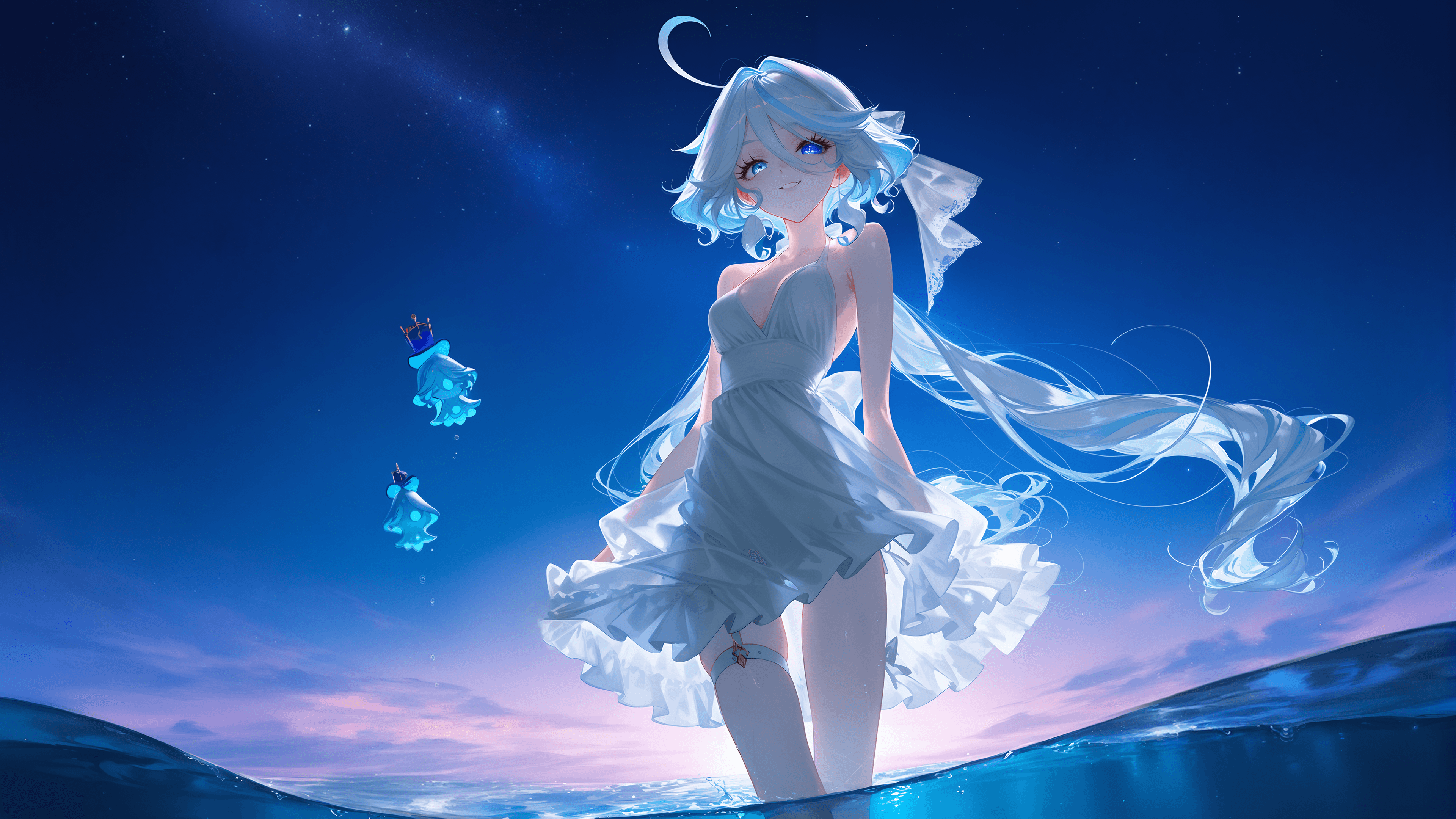 Aurora ocean starry sky 4K wallpaper