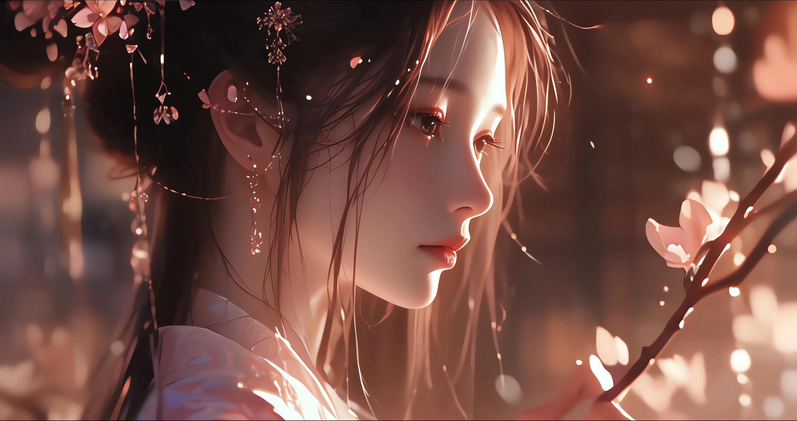 Serene anime girl Chinese style wallpaper