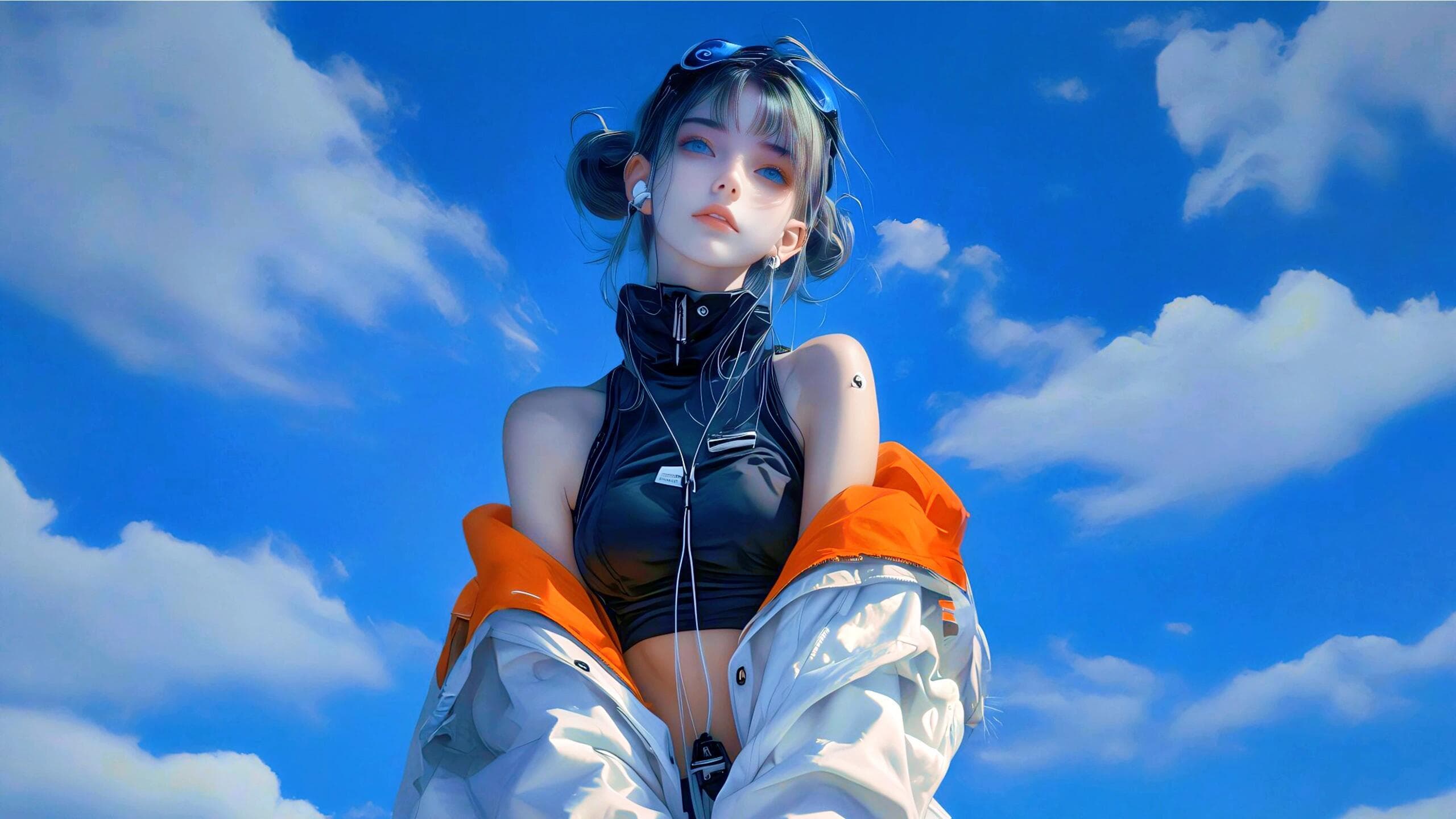 Sky and anime girl cyberpunk wallpaper