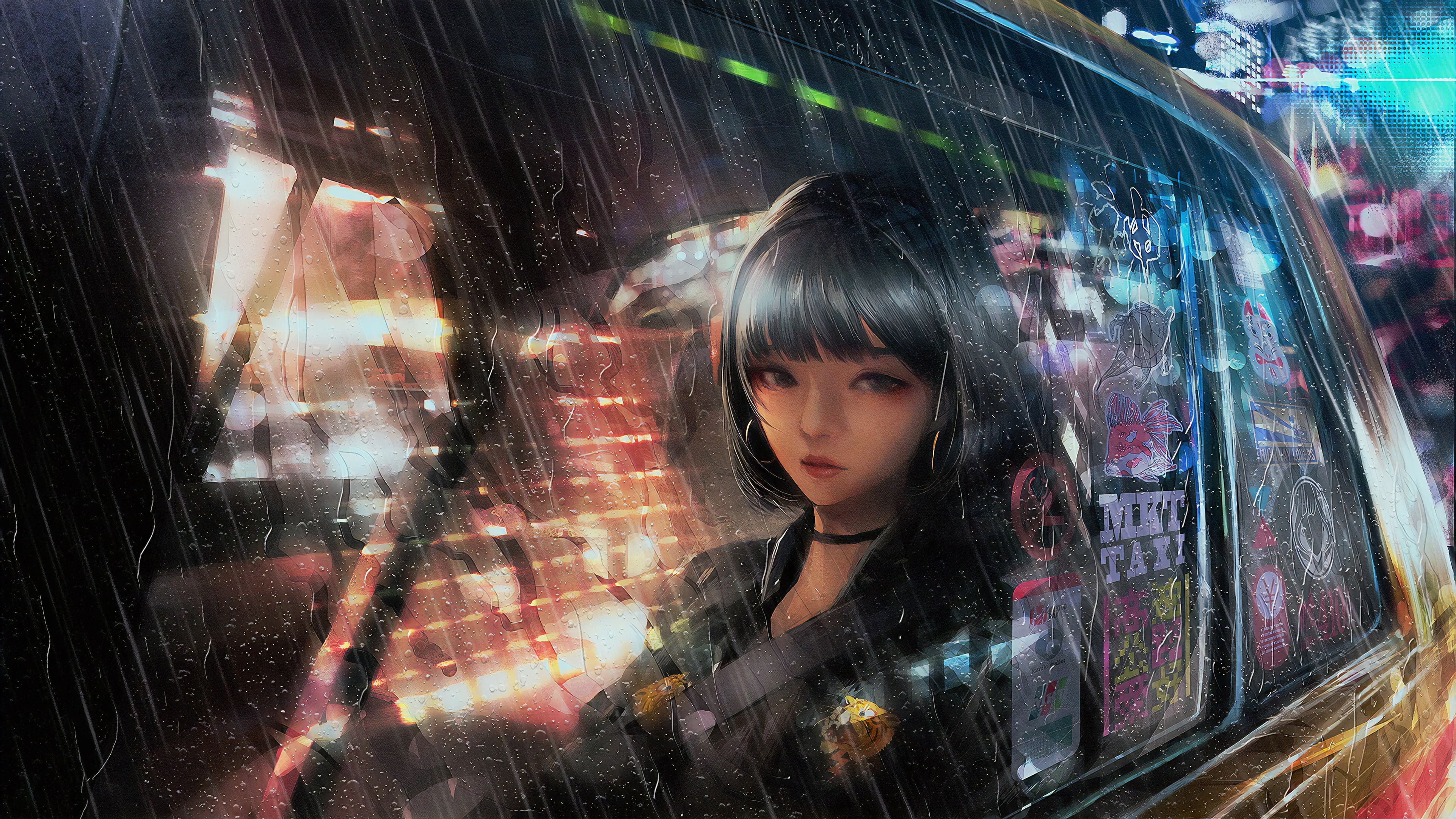 Cyberpunk rainy scene wallpaper, 3840x2160