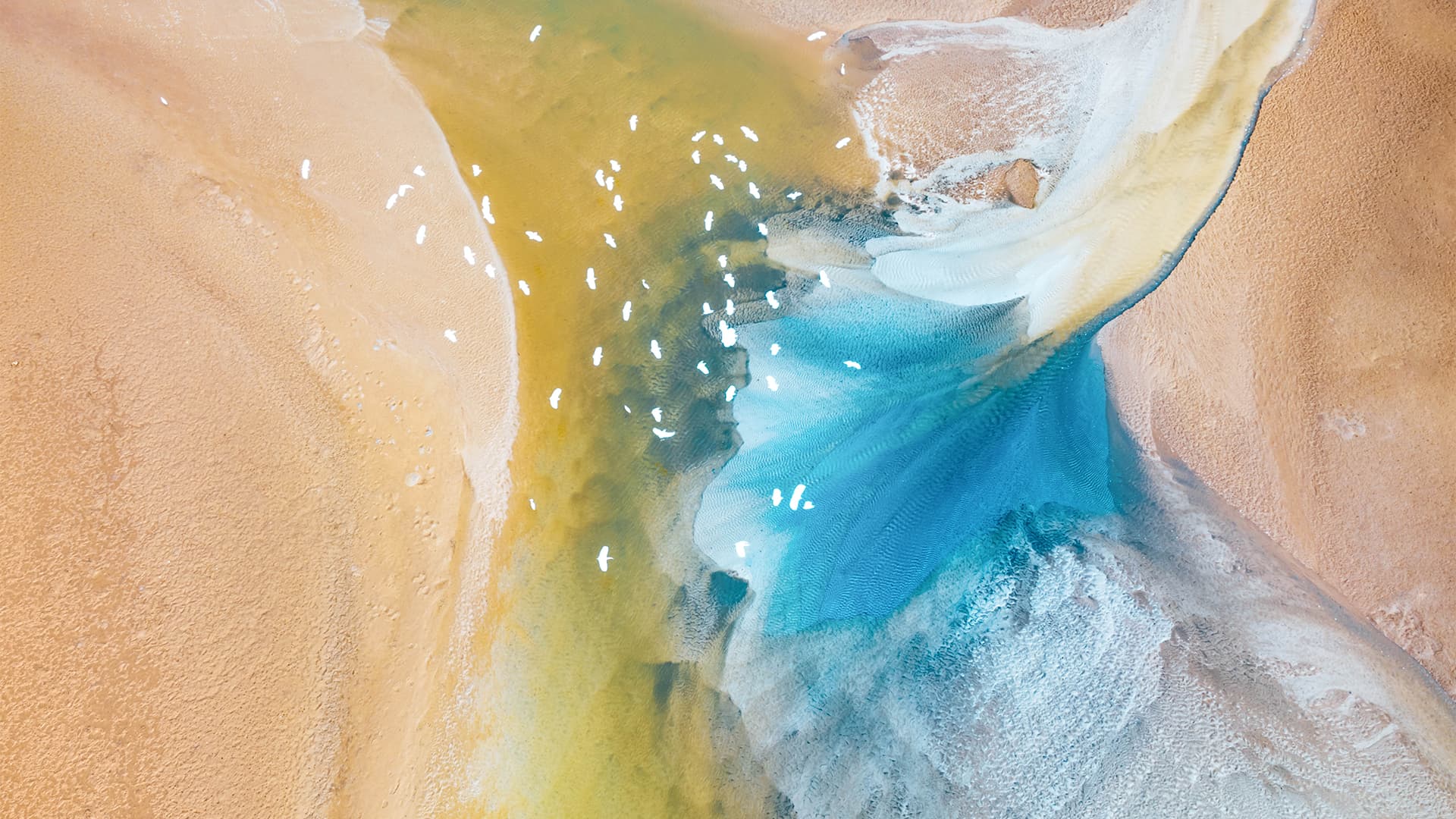 Desert canyon aurora liquid flow wallpaper