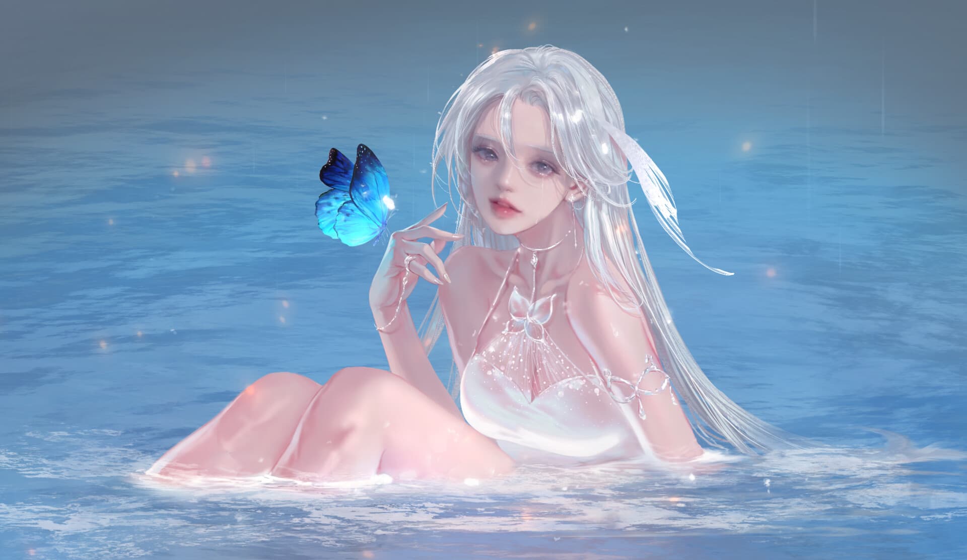 HD wallpaper of butterfly and ocean scene