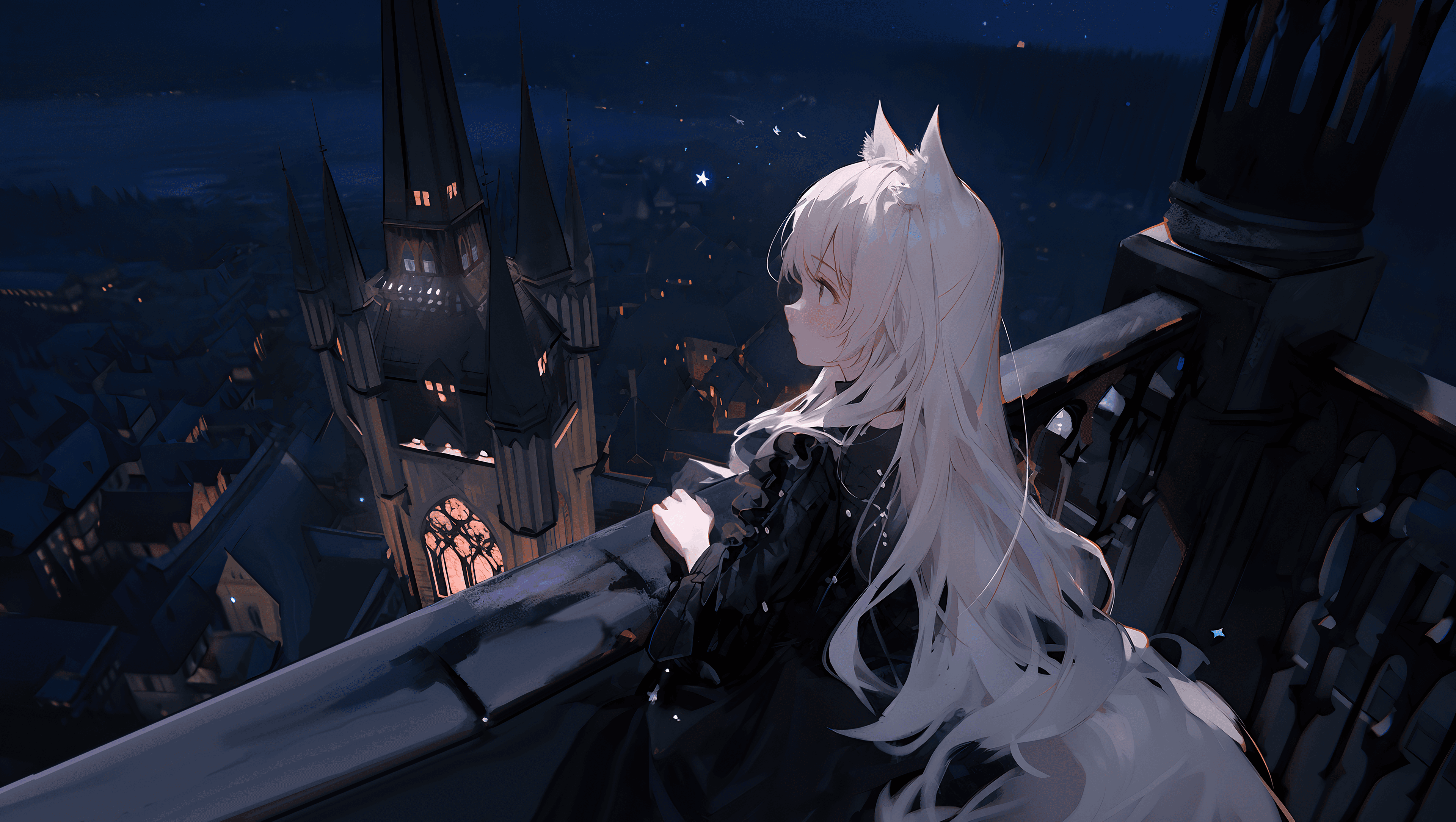 Gothic fantasy night sky wallpaper 4K