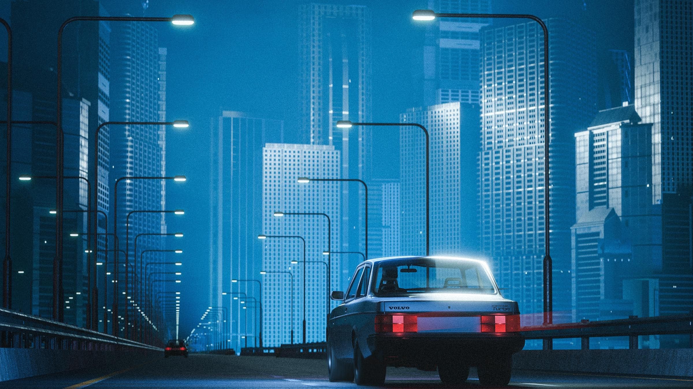 Futuristic city night scene wallpaper with night driving theme