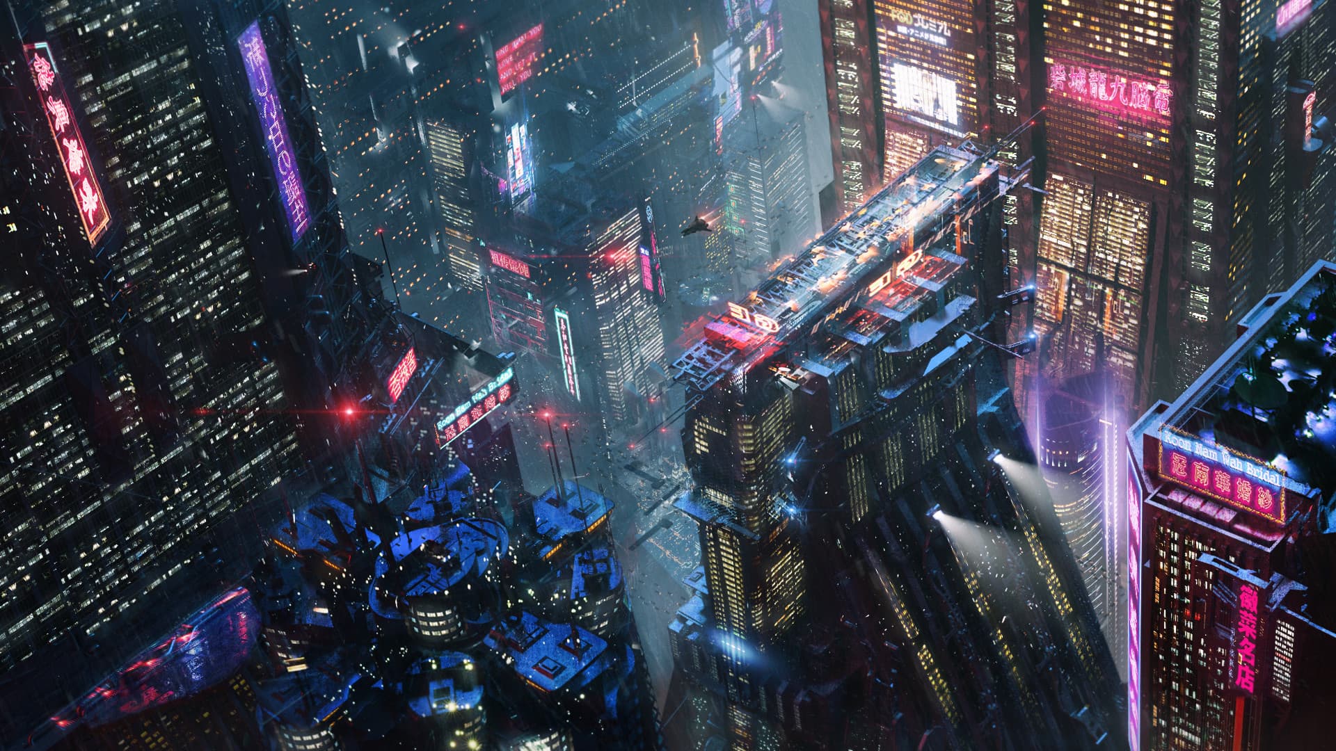 Futuristic cyberpunk neon city wallpaper