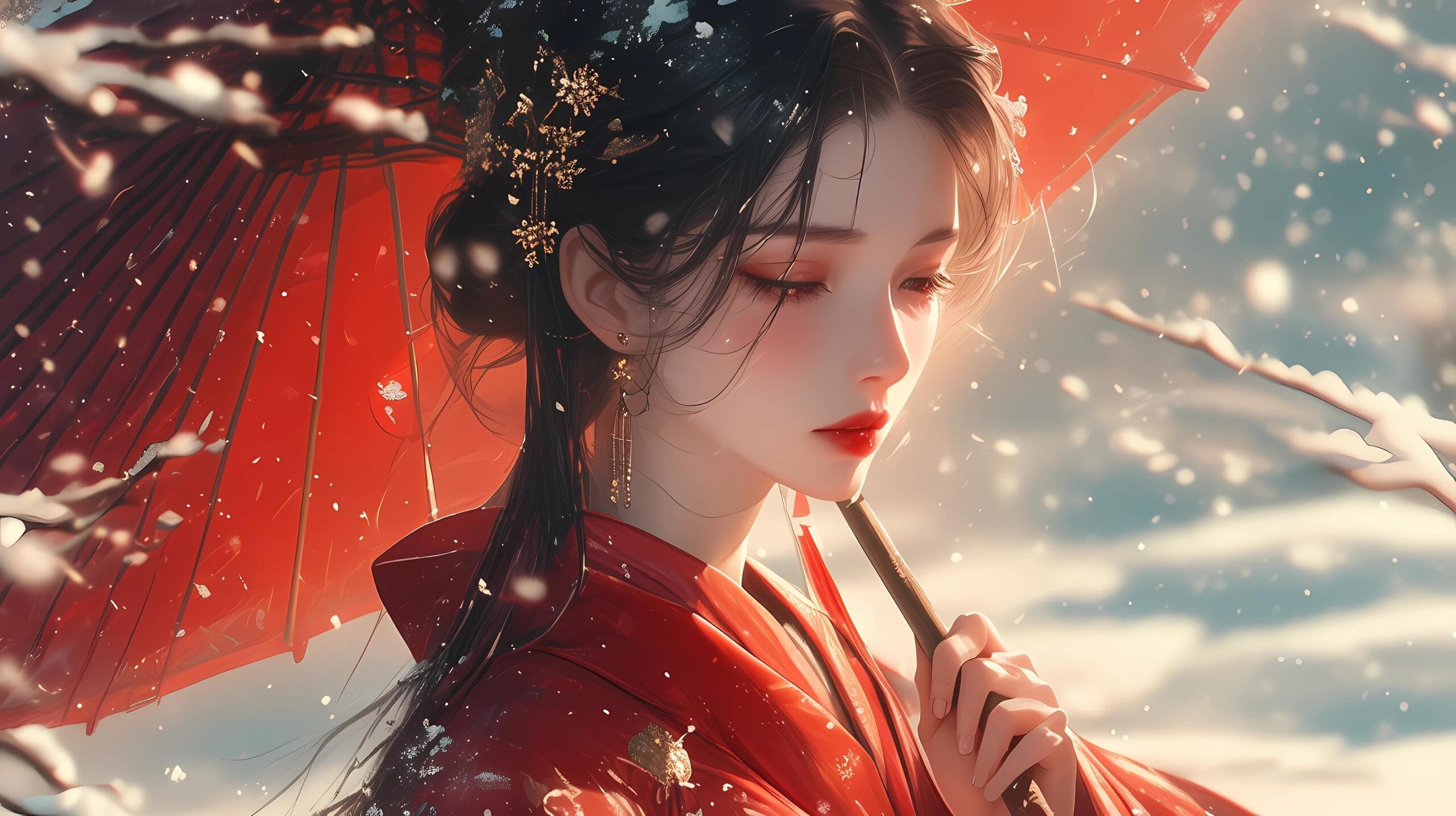 HD Chinese manga wallpaper with red melancholy vibe