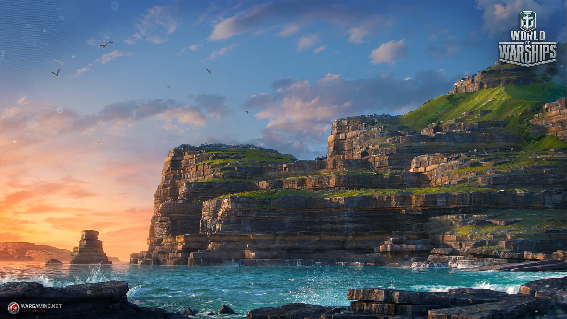 Makoto Shinkai style island nature wallpaper