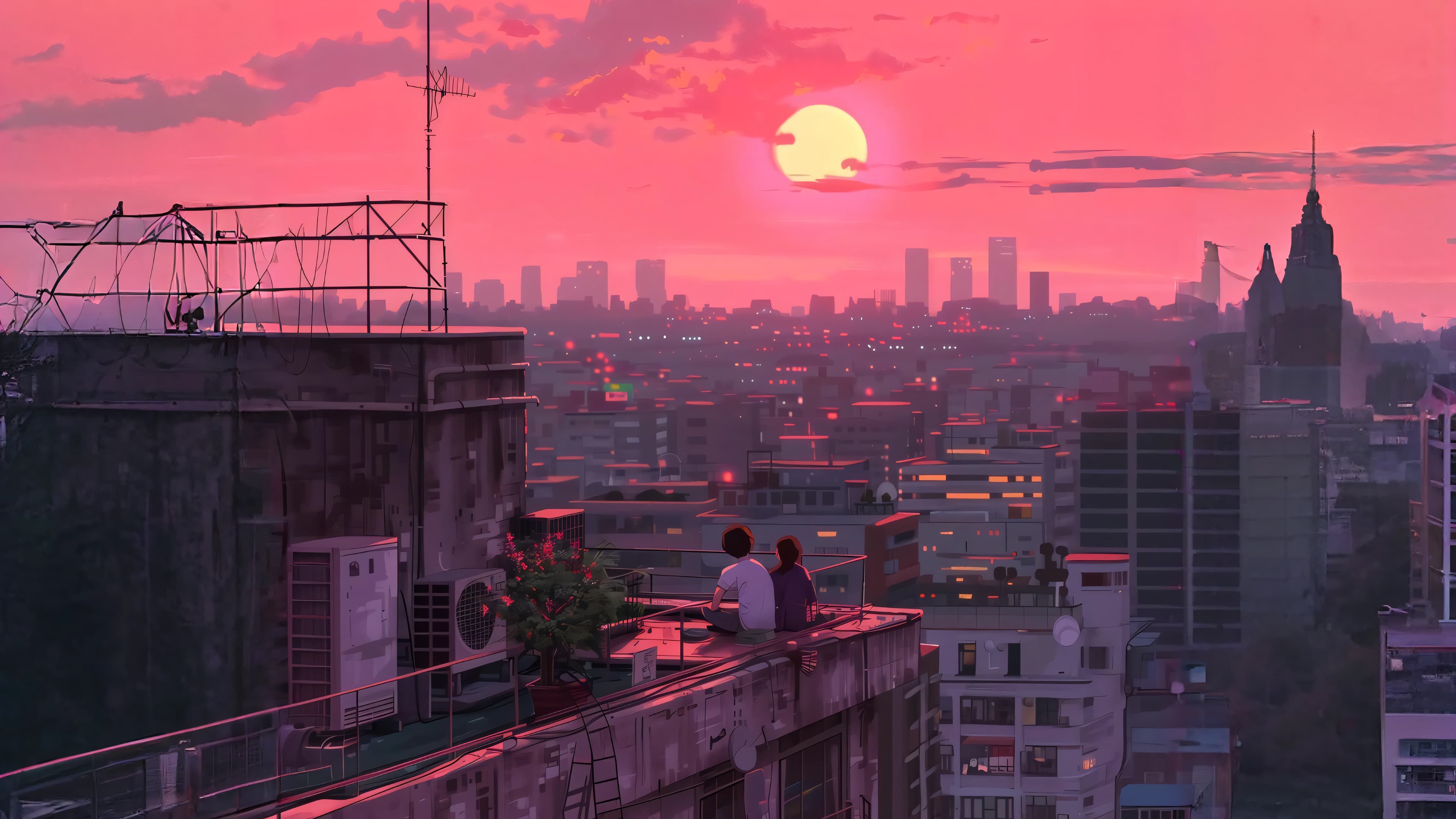 Melancholic sunset anime wallpaper 4K