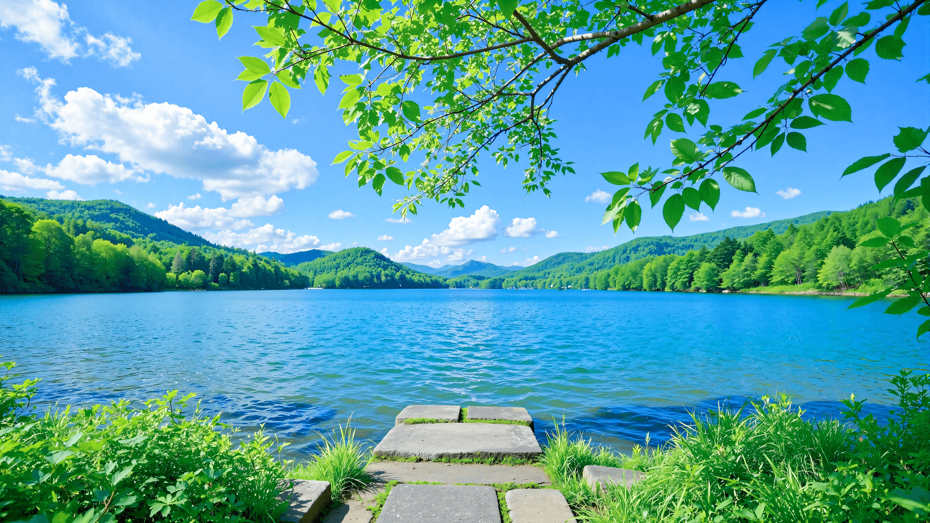 Serene lake natural scenery wallpaper