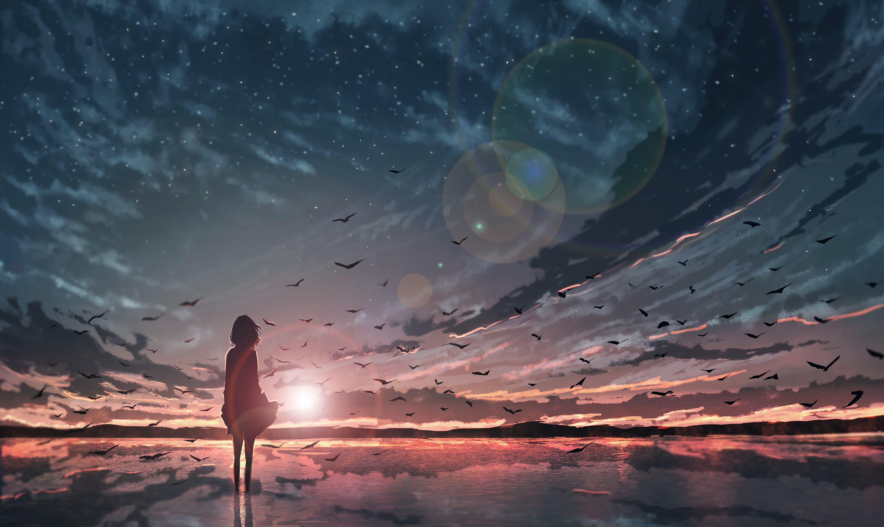 Starry night sky sunset HD wallpaper 2K