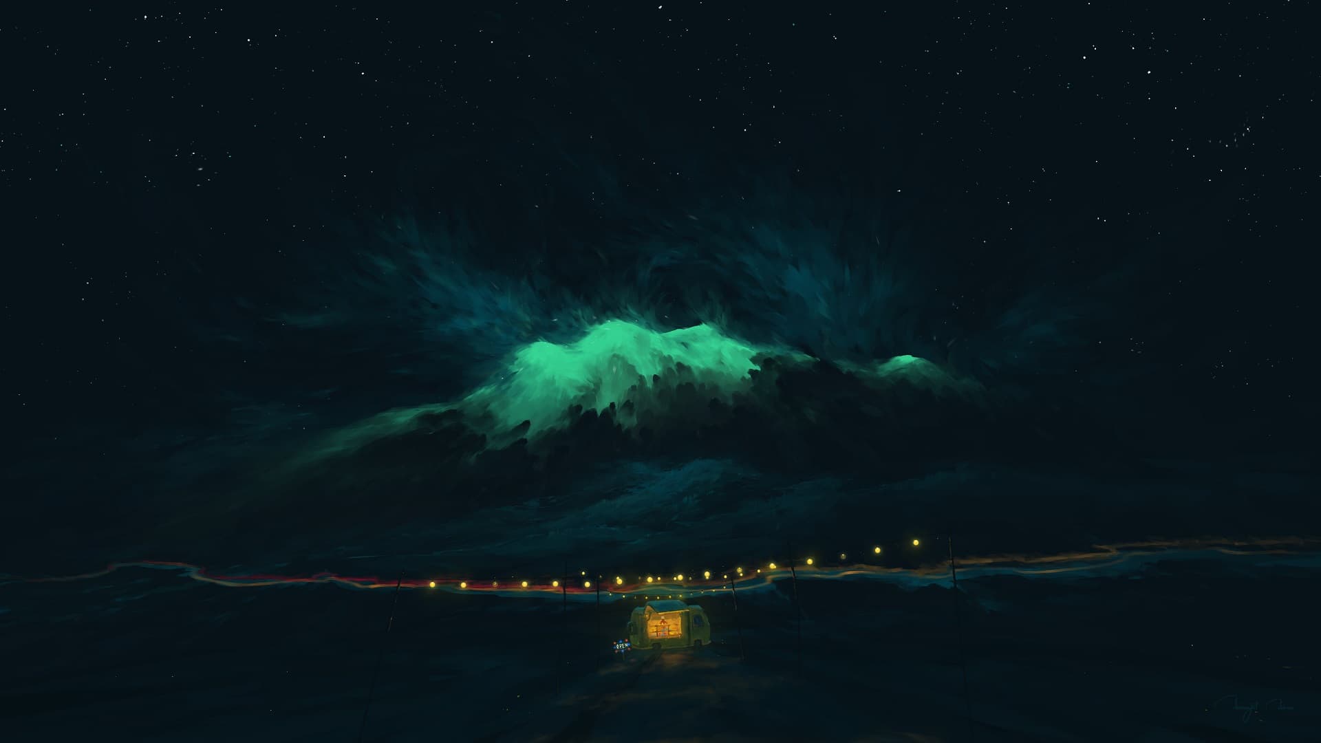 HD wallpaper of night sky and mountains
