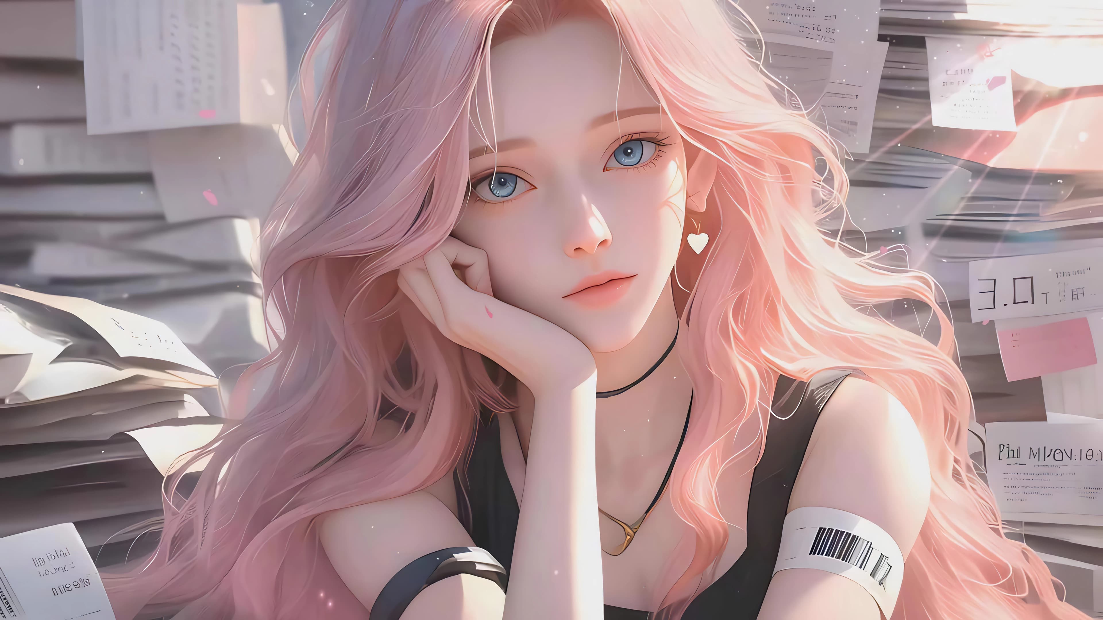 Pink anime girl 4K HD wallpaper