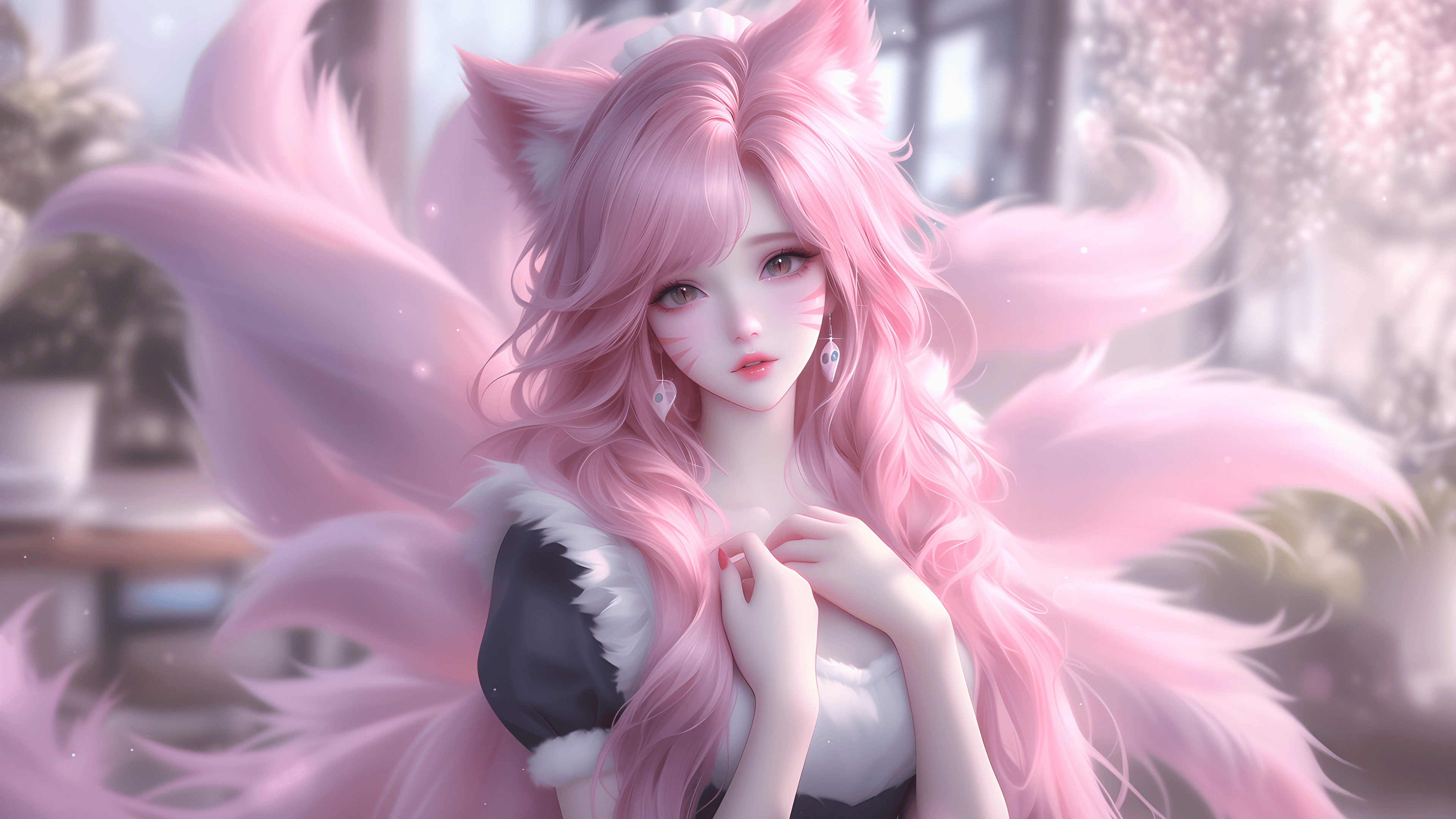 Pink anime girl 4K wallpaper