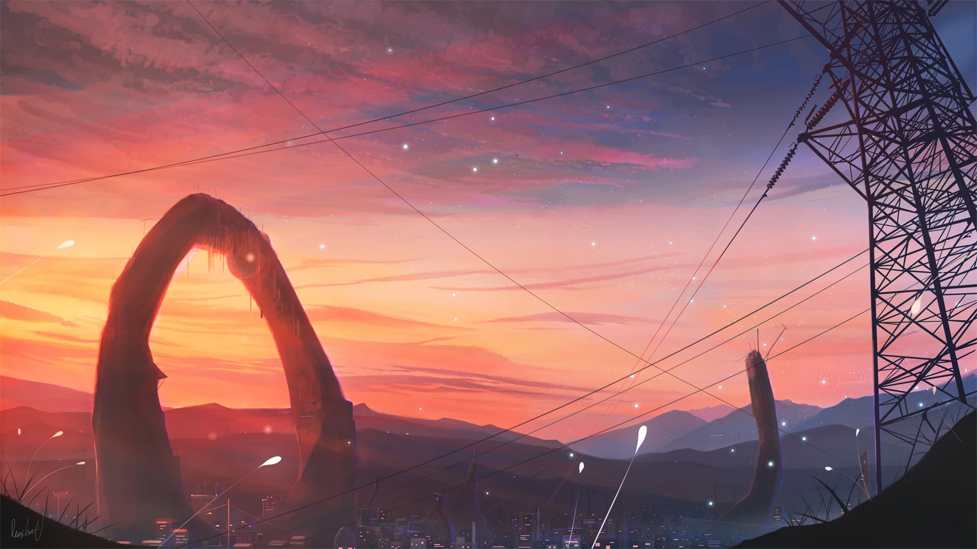 Sci-fi night city skyline wallpaper