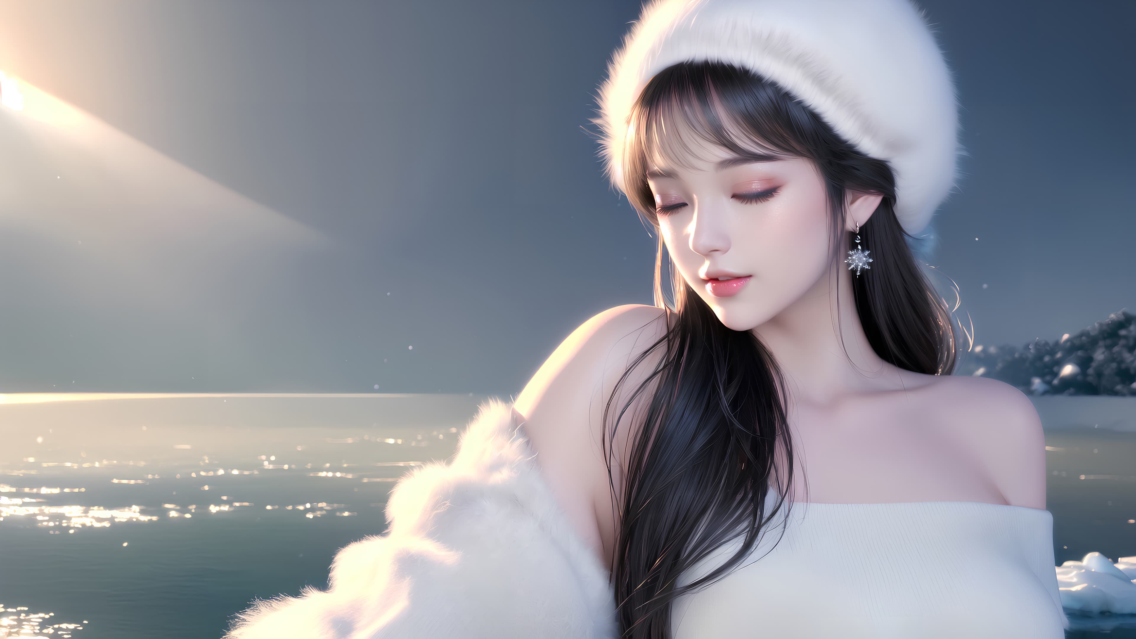 Snowy winter style Chinese artwork wallpaper