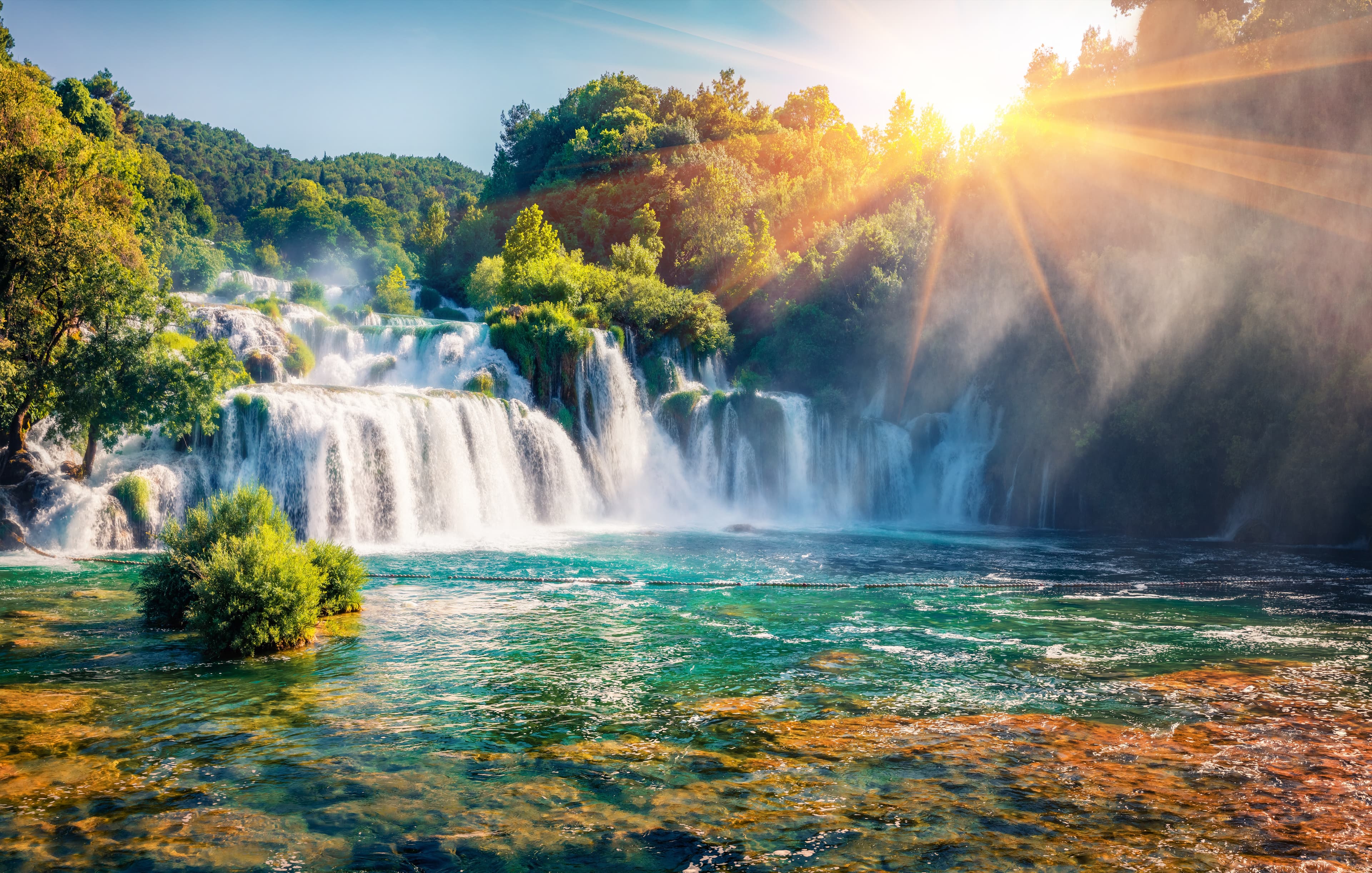 Waterfall nature landscape wallpaper, 7857x5000