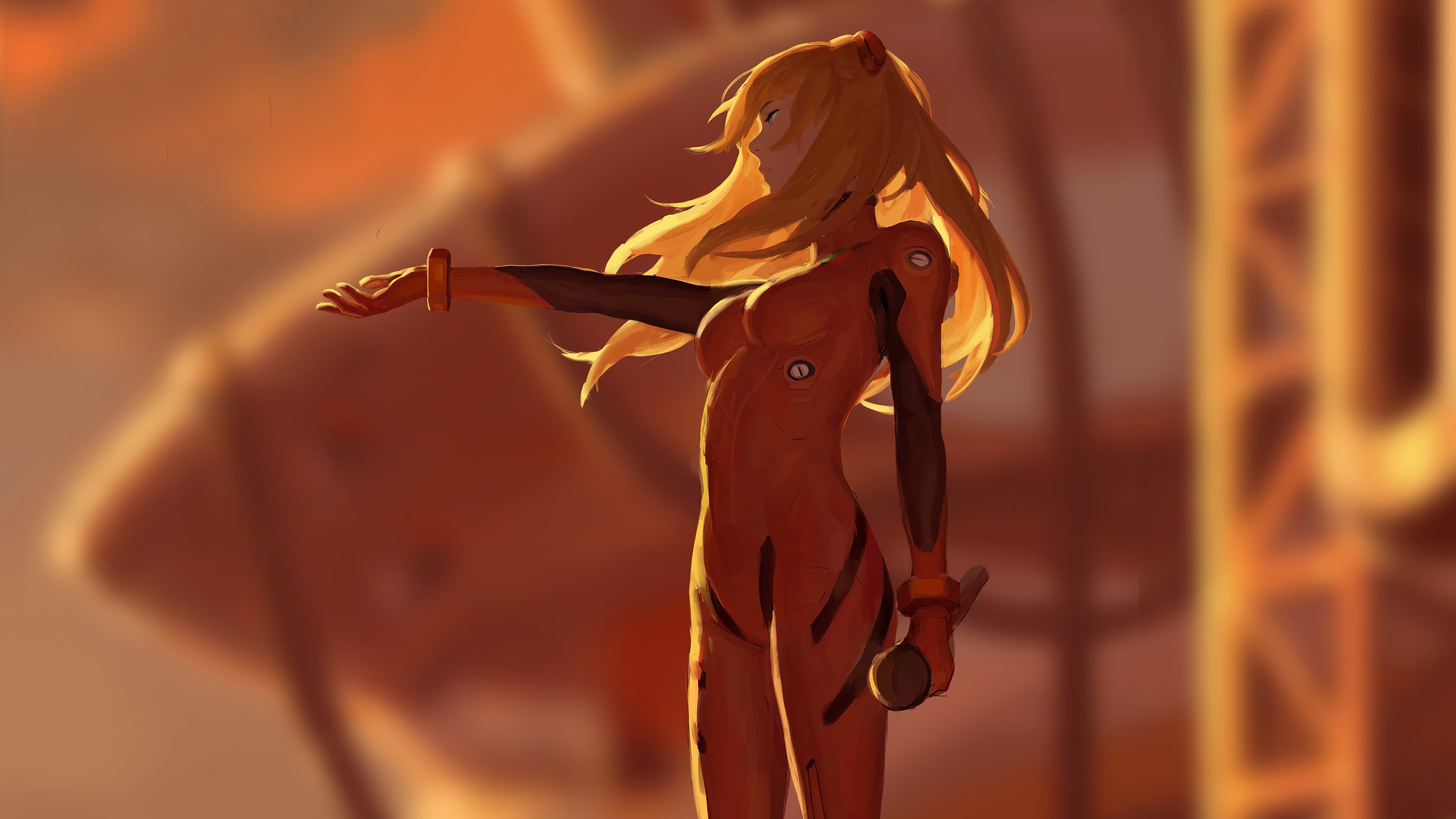 WLOP style orange anime wallpaper, 3840x2160