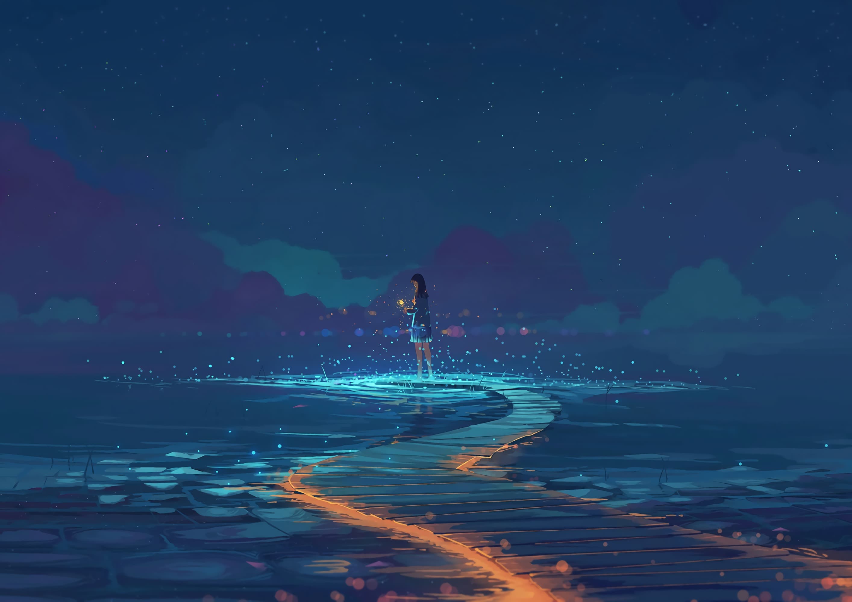 Fantasy night driving wallpaper in 2K resolution