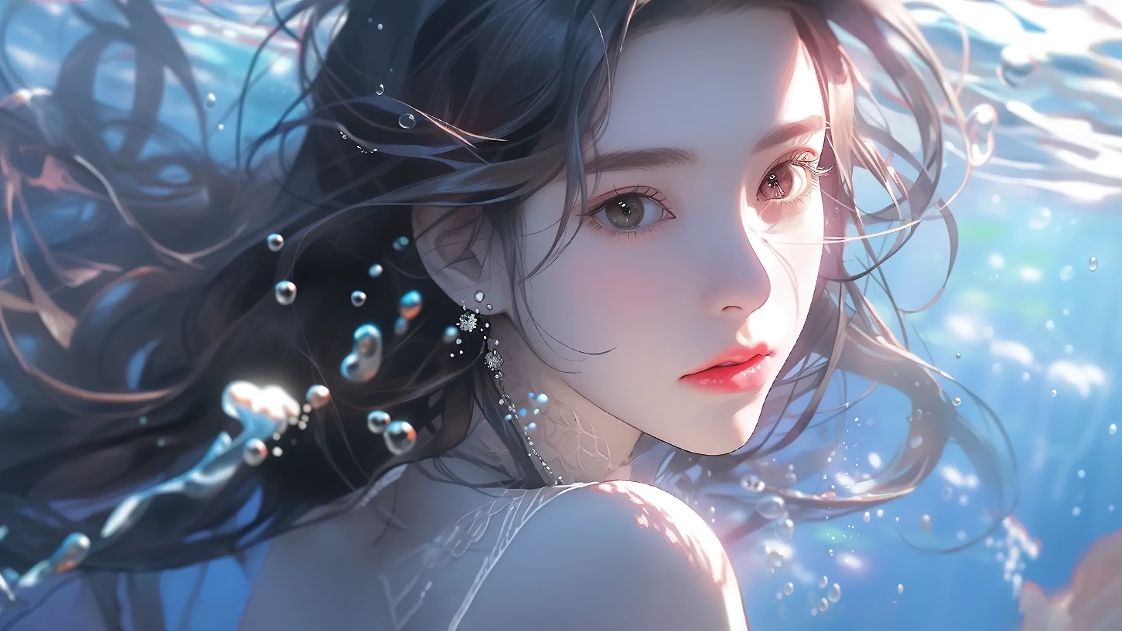 Serene underwater anime girl wallpaper in 4K