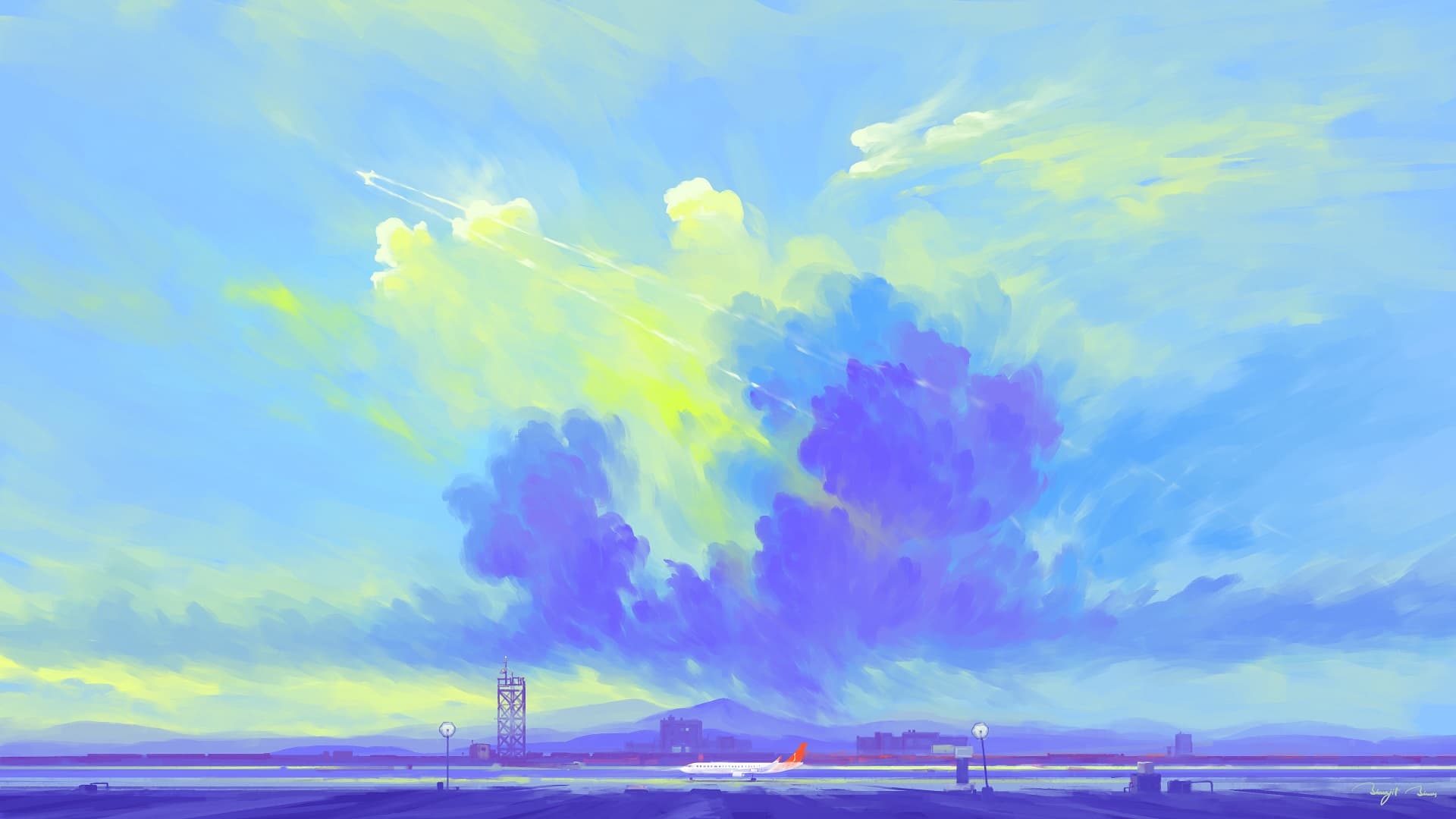 Shinkai style sky and nature scenery wallpaper